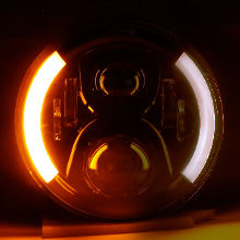 7 Inch LED Moto Headlight Round White Amber Halo Ring