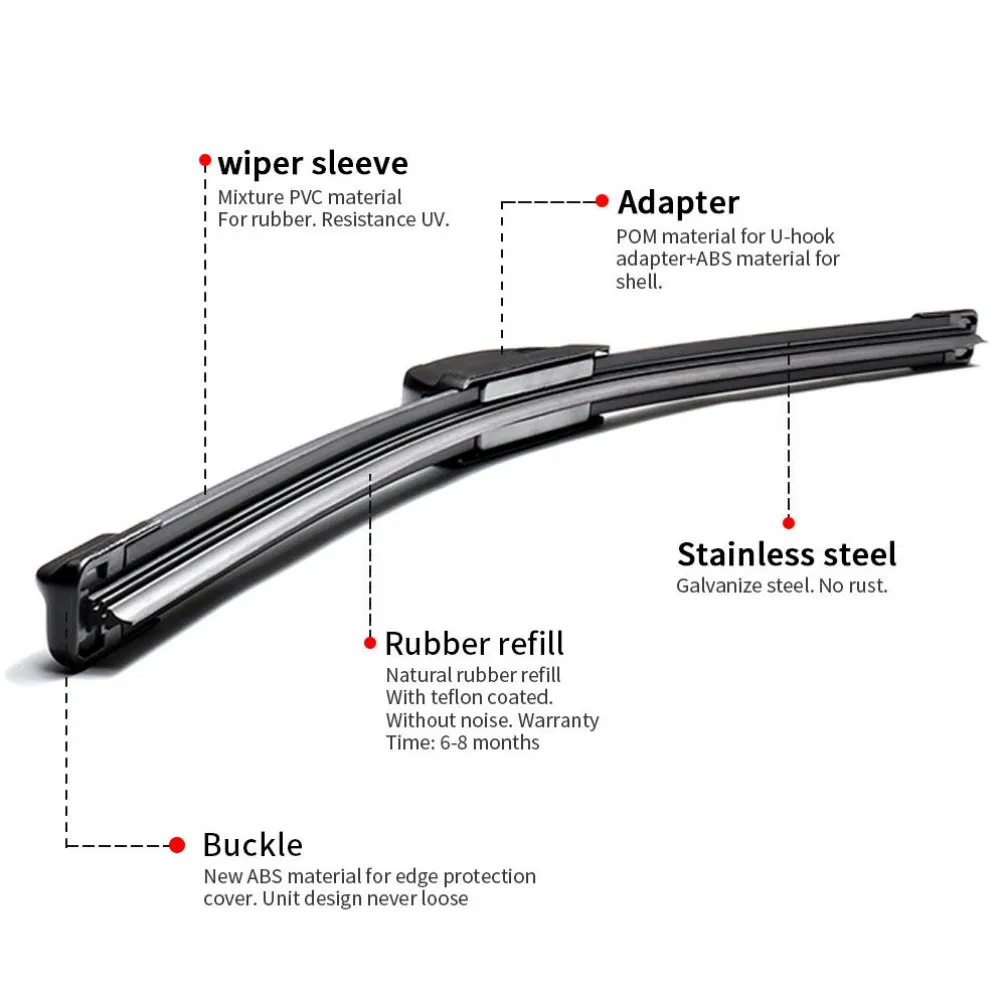 Quality Auto Parts Windshield Wiper Blade for U/J-Hook Rocker Arms