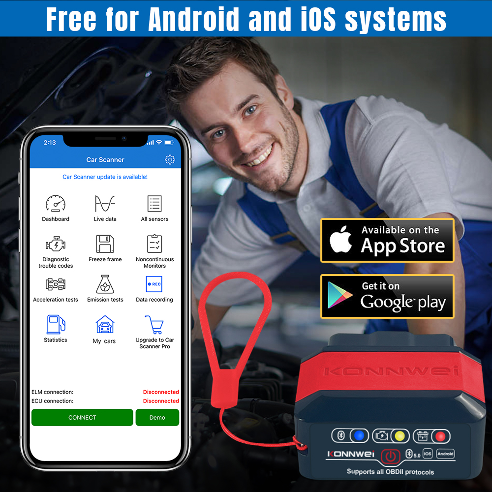 Универсальный автомобильный сканер OBD2 Konnwei KW905 для Android и iOS