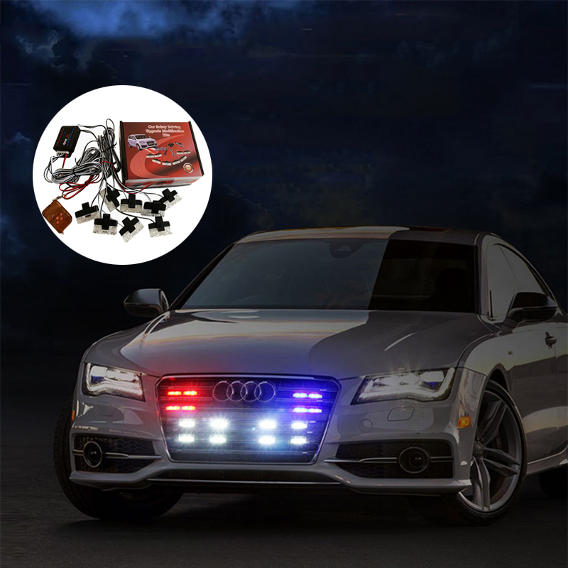16 LED Wireless Remote Control Auto Red Blue Car Front Bumper Grille Flash Warning Signal Light Strobe Emergency LED Blue Lights