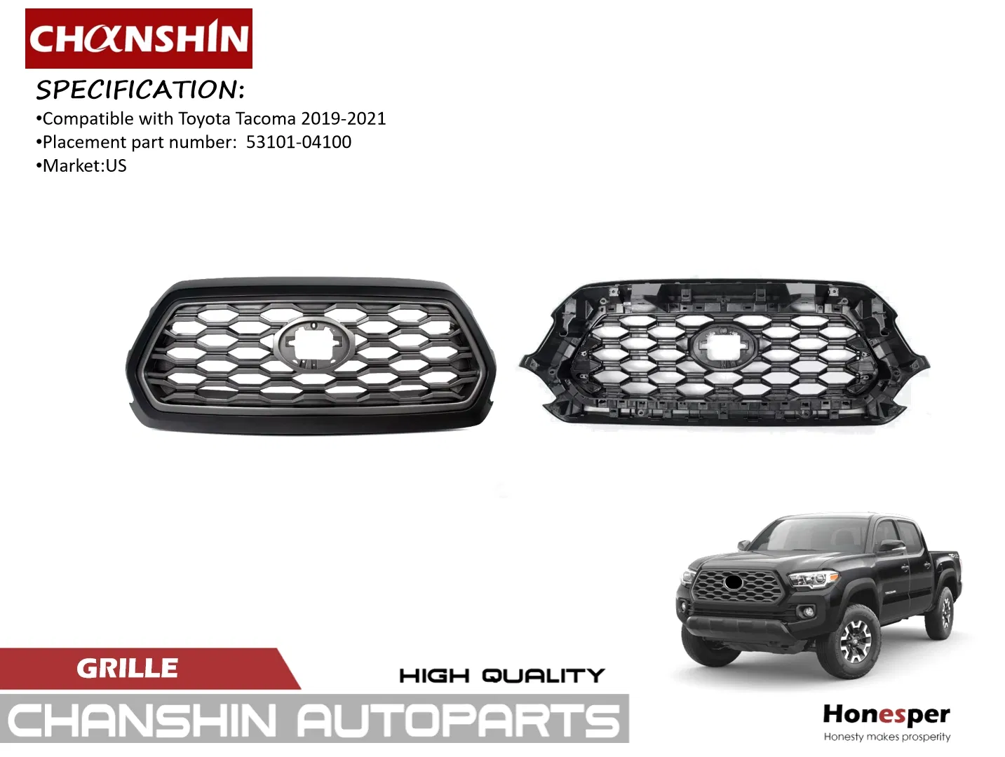 Wholesale Car Spare Parts Front Grille Car Accessories Auto Part Body Parts Bumper Grille for Toyota Tacoma 2019-2021 Pick-up 53101-04100