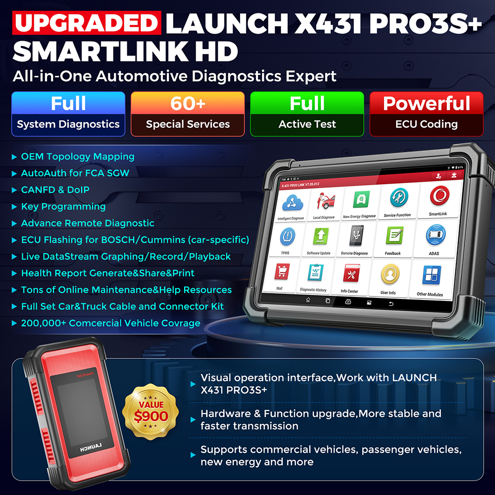 X431 PRO3S + SmartLink HD — автомобильный диагностический сканер для грузовиков 12В/24В, полный системный сканер OBD/OBD2, чтение кодов (версия EU/UK)