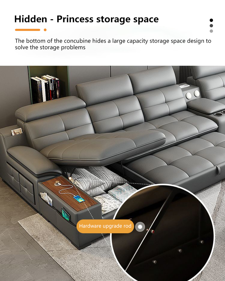 "Customized 2025 Modern Space-Saving Storage Reclining Leather Sofa Bedroom Set"