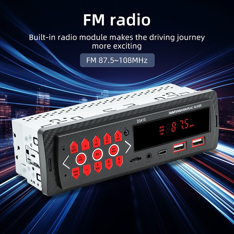D3410 Bluetooth MP3 Car Player – Supports TF Card, USB & FM Radio