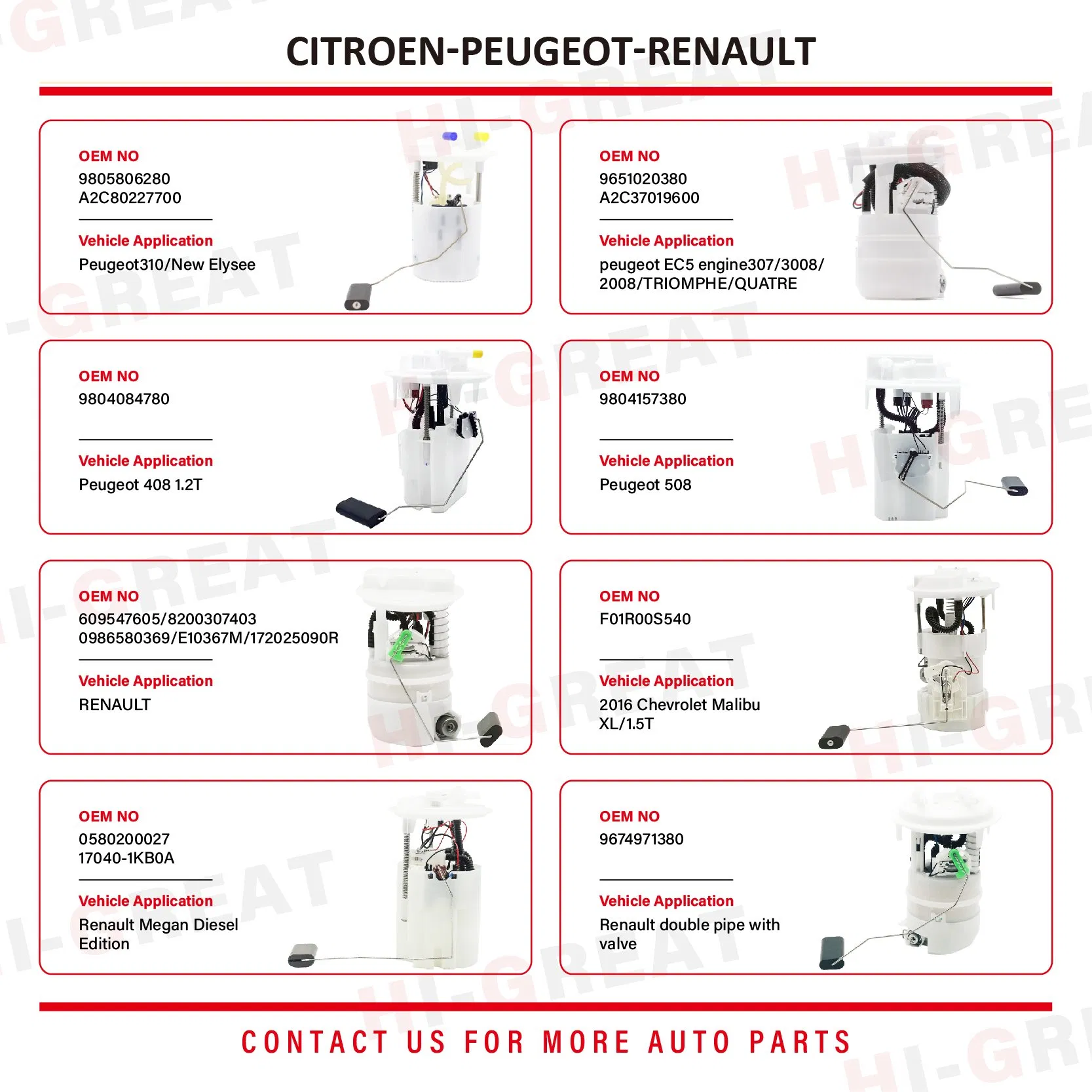 High Quality Auto Part Car Engine Electric Fuel Pump Assembly for Toyota Hyundai KIA Nissan Honda Mitsubishi Chevrolet Mazda Peugeot VW