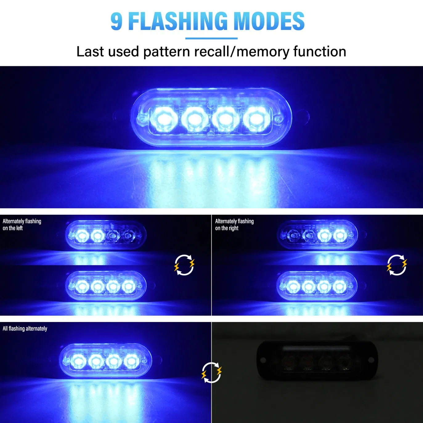 Rear of The Vehicle Mount Strobe Light – 4 Blue LEDs, 12V/24V, IP67 Waterproof, Heavy-Duty for Trucks & Emergency Vehicles