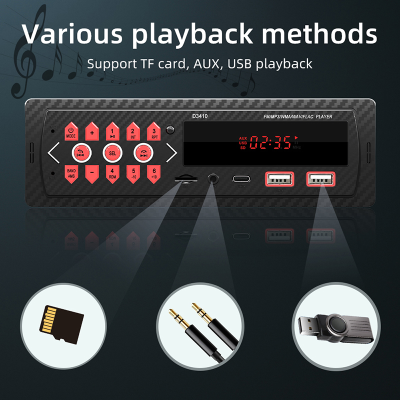 D3410 Bluetooth MP3 Car Player – Supports TF Card, USB & FM Radio