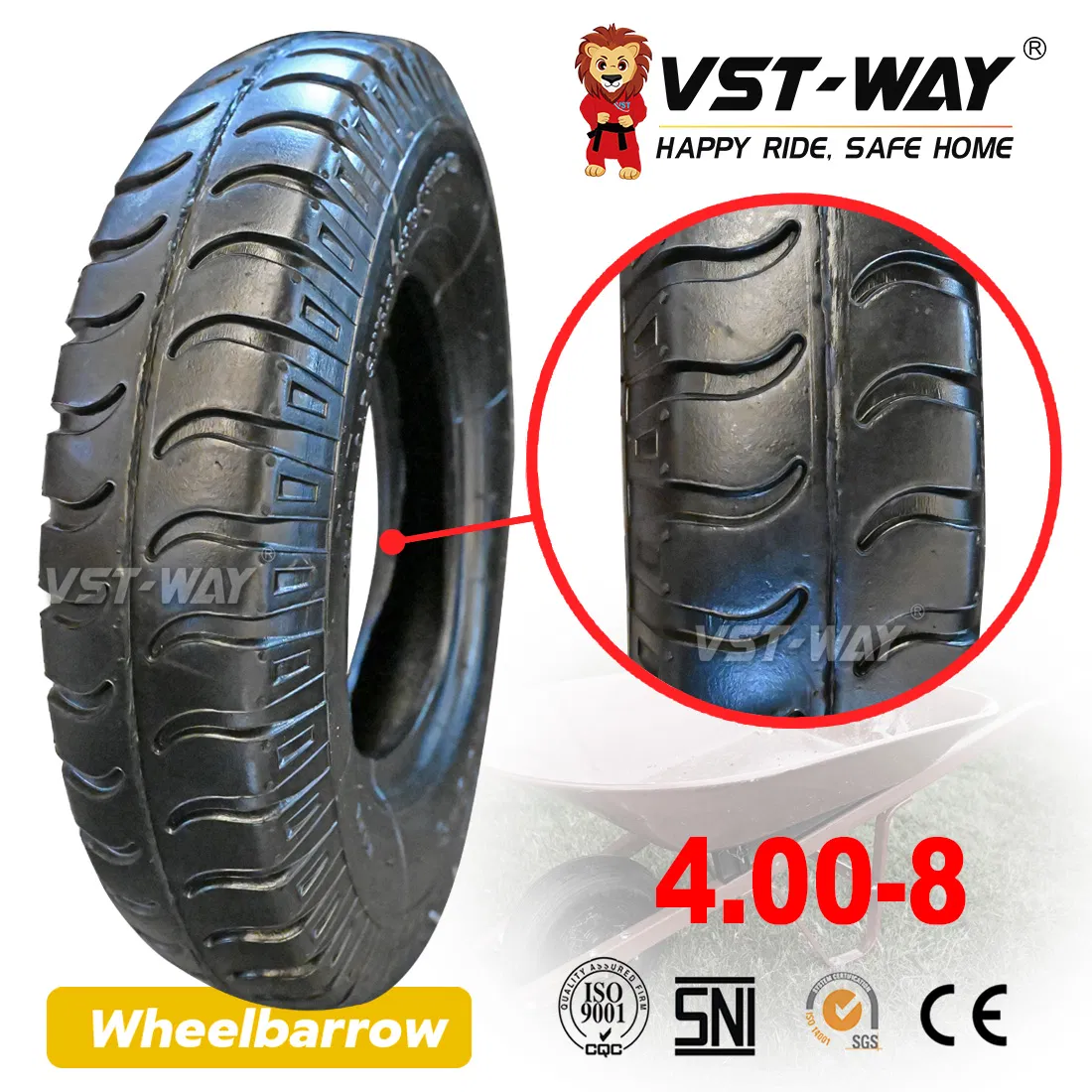 3.25/3.50-8 4.00-8 480/400-8 Wheelbarrow Wheel Tire for Barrow Trolley Pneumatic Rubber Wheels