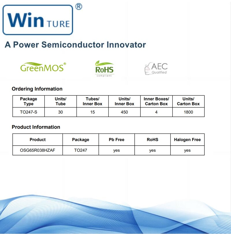 Мощный MOSFET OSG65R038HZAF TO247, 650В, 38мОм