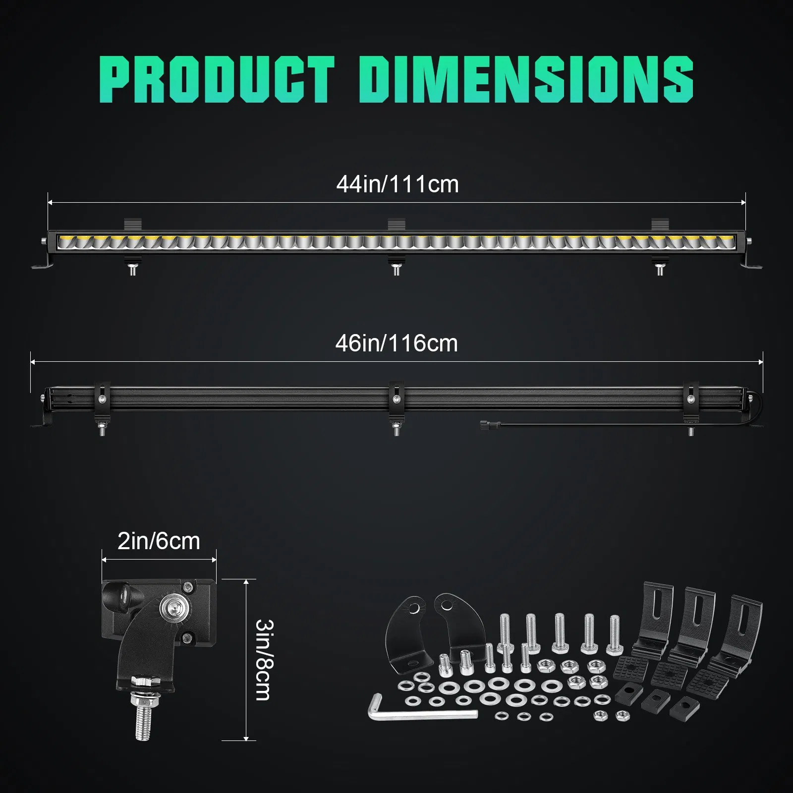 2025 New Release 44 Inch Single Row LED Light Bar - 120W 12000 Lumens Dual Mounting