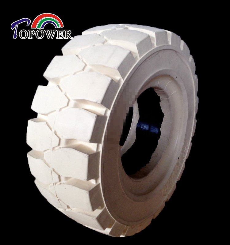 Topower Non Marking Solid Rubber Tyres 18X7-8 21X8-9 23X9-10 27X10-12 28X9-15 for Forklift Genie Jlg Snorkel