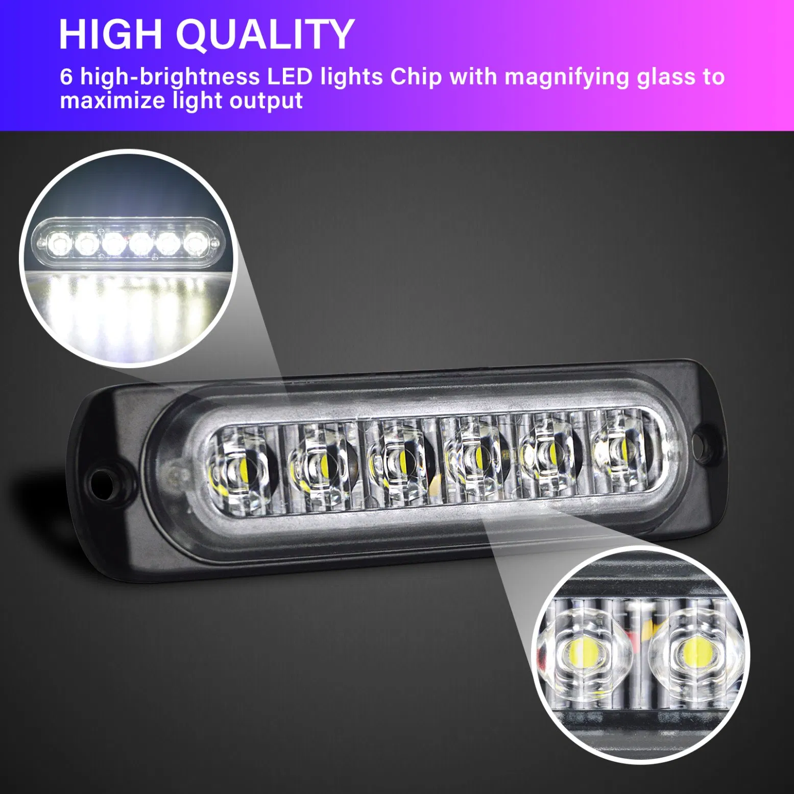 6-LED White Safety Light - 500m Beam, IP67, Waterproof Connector, for Mining Equipment