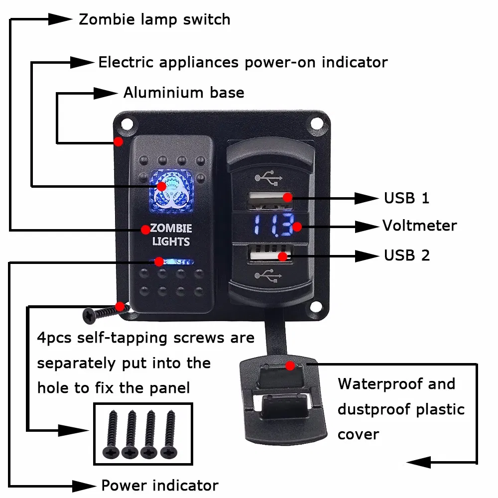 Переключатель Zombie Light с USB-зарядкой и вольтметром