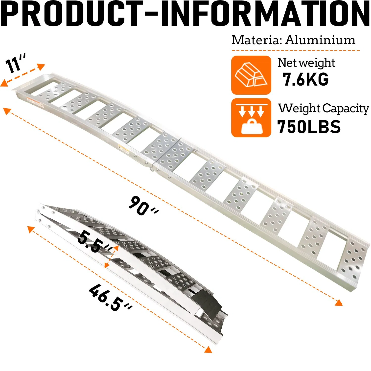 Aluminum Ramp Foldable Loading Motorbike ATV Pickup Truck Capacity 1500lbs