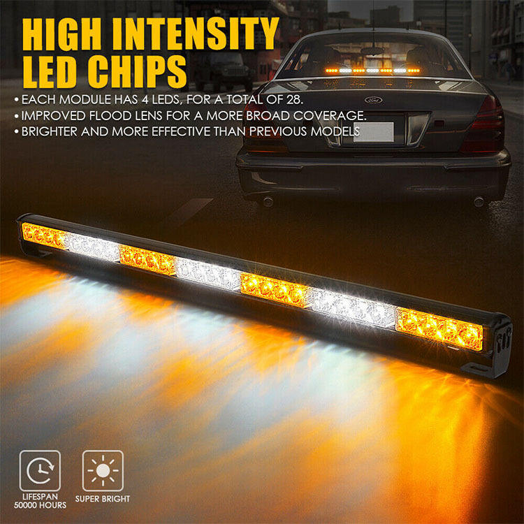 Flashing 78 LEDs Vehicle Magnetic Amber White Emergency LED Strobe Bar Lights