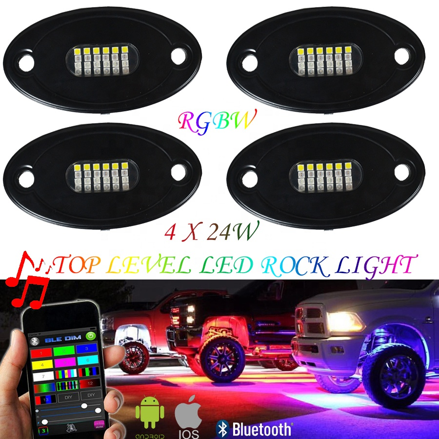 Logo Custom 24W RGBW/White Color Bluetooth Controller Auto LED Underglow Rock Lights