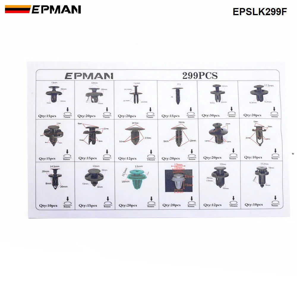 Epman 299PCS Car Body Push Pin Rivet Clip Fastener Mud Moulding Trim Kit Clip Use Sale Epslk299f